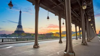 Eiffel tower view from bridge walkway